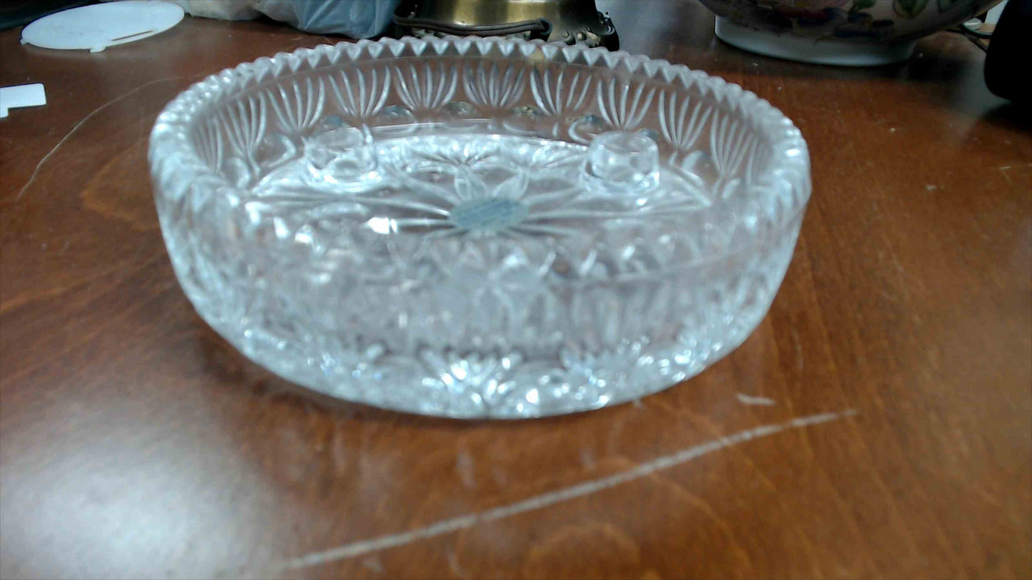 Princess House Full Lead Crystal 3-Candle Holder Dish 6" Round USA