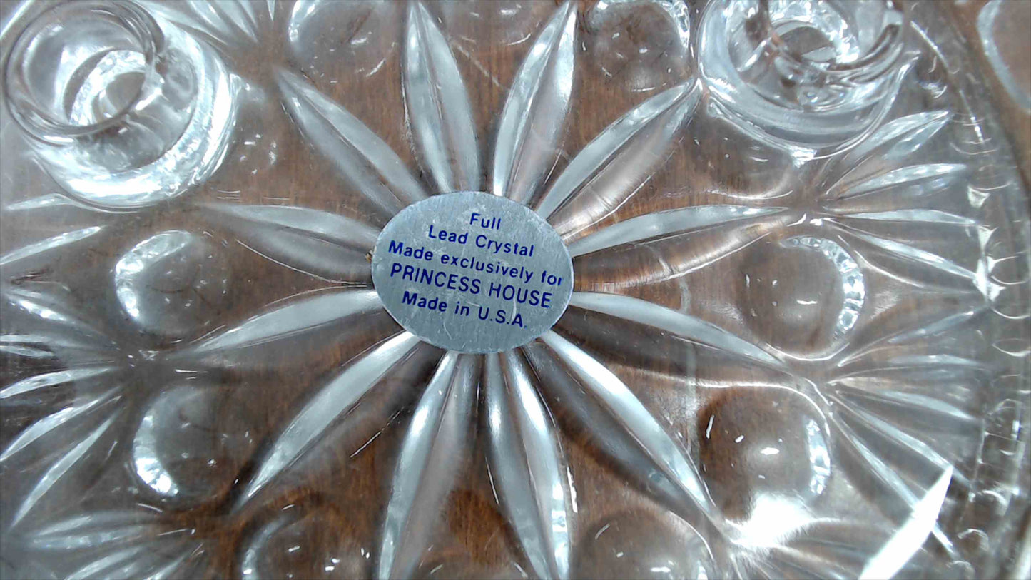Princess House Full Lead Crystal 3-Candle Holder Dish 6" Round USA