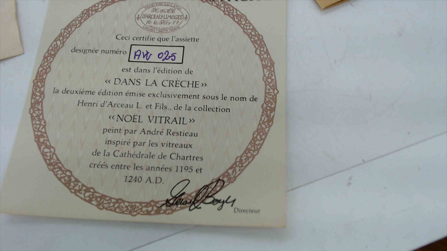 Henri d’Arceau Limoges Noël Vitrail “Dans La Crèche” Collector Plate w/ COA & Original Box (1976)