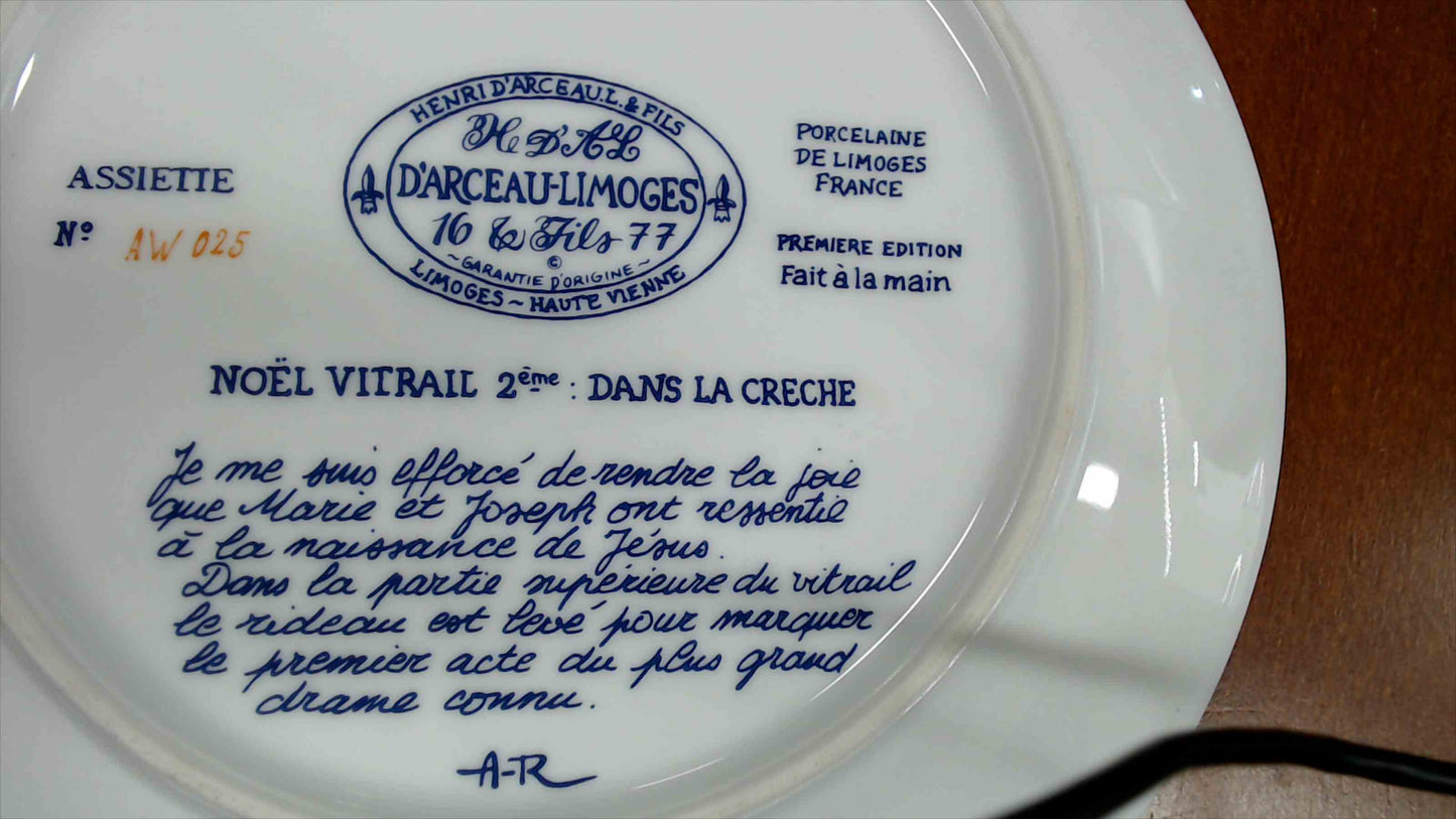 Henri d’Arceau Limoges Noël Vitrail “Dans La Crèche” Collector Plate w/ COA & Original Box (1976)