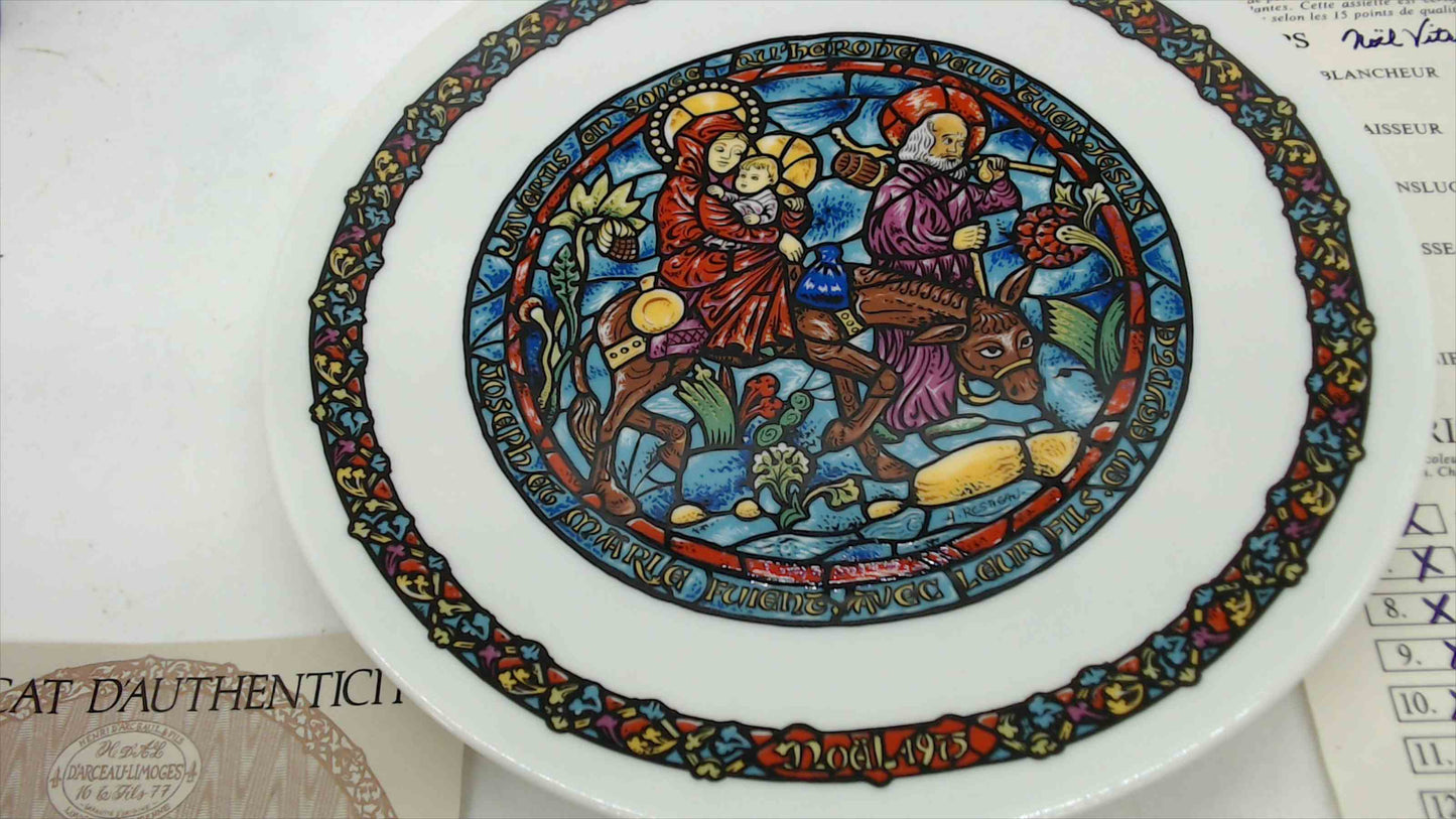 Henri d’Arceau Limoges Noël Vitrail “La Fuite en Egypte” Plate BS 681 w/ COA & Box – 1975