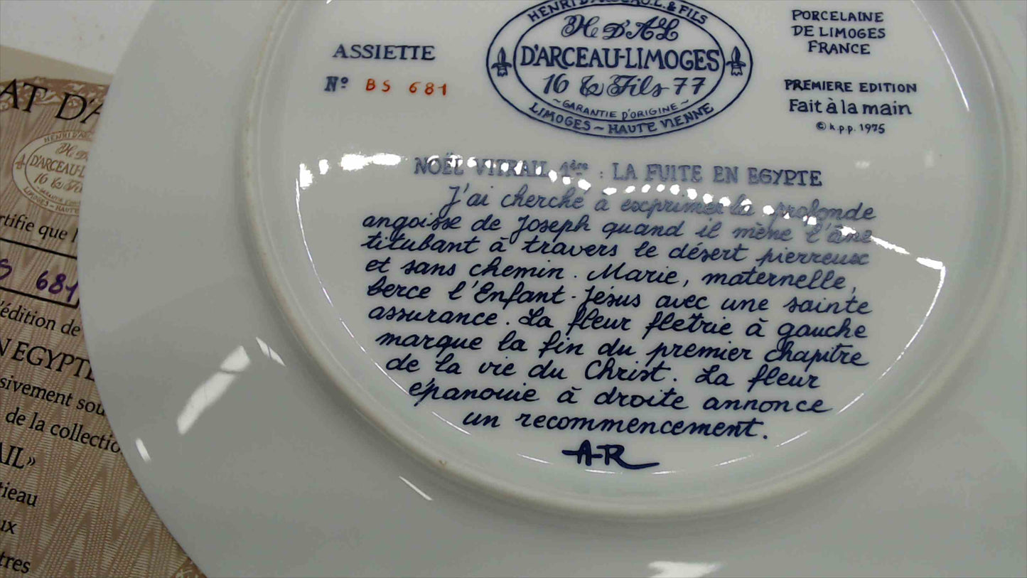 Henri d’Arceau Limoges Noël Vitrail “La Fuite en Egypte” Plate BS 681 w/ COA & Box – 1975