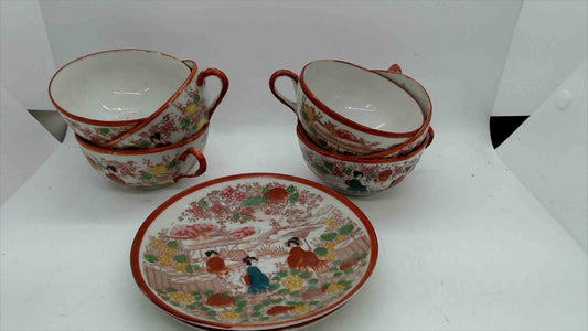 Vintage “Made in Japan” Geisha Tea Cups & Saucers – 7-Piece Porcelain Set