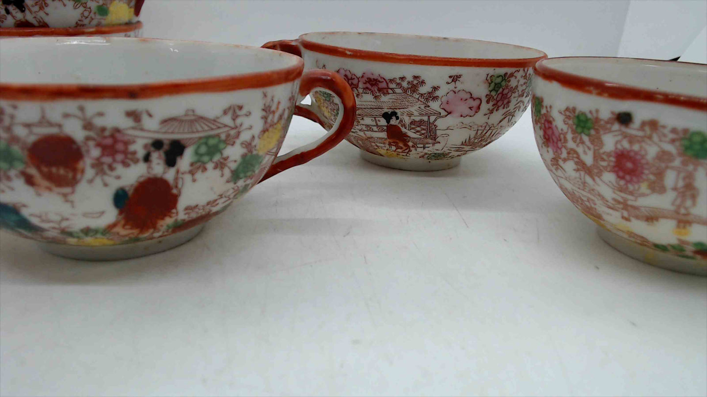 Vintage “Made in Japan” Geisha Tea Cups & Saucers – 7-Piece Porcelain Set