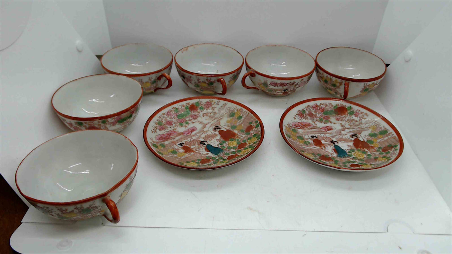Vintage “Made in Japan” Geisha Tea Cups & Saucers – 7-Piece Porcelain Set