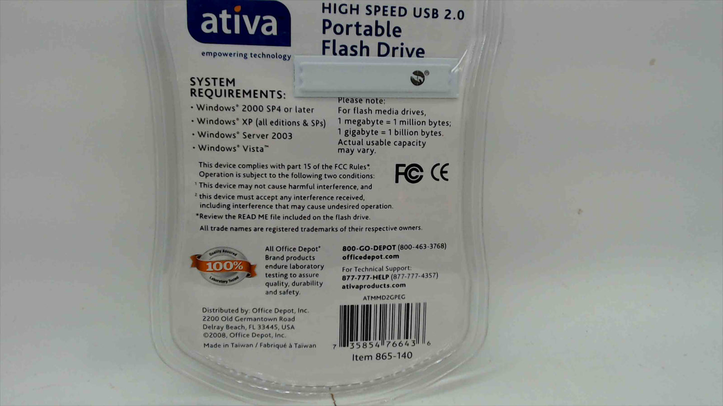 Ativa 2GB USB 2.0 Portable Flash Drive – New Sealed