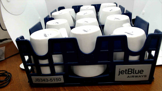 JetBlue Airways Ceramic Coffee Mugs – Set of 12 w/ Original Airline Storage Rack (Model JBSW0003)