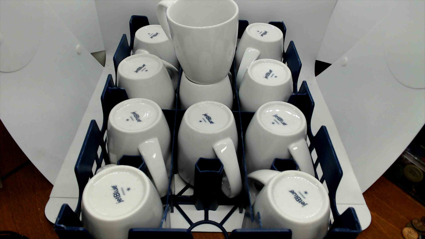 JetBlue Airways Ceramic Coffee Mugs – Set of 12 w/ Original Airline Storage Rack (Model JBSW0003)