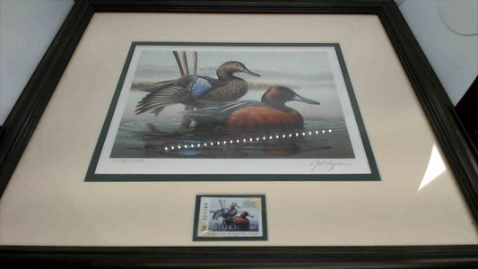 1987–88 Idaho Migratory Waterfowl Stamp Print by Rob Leslie – Signed & Numbered – Framed 18"x16"