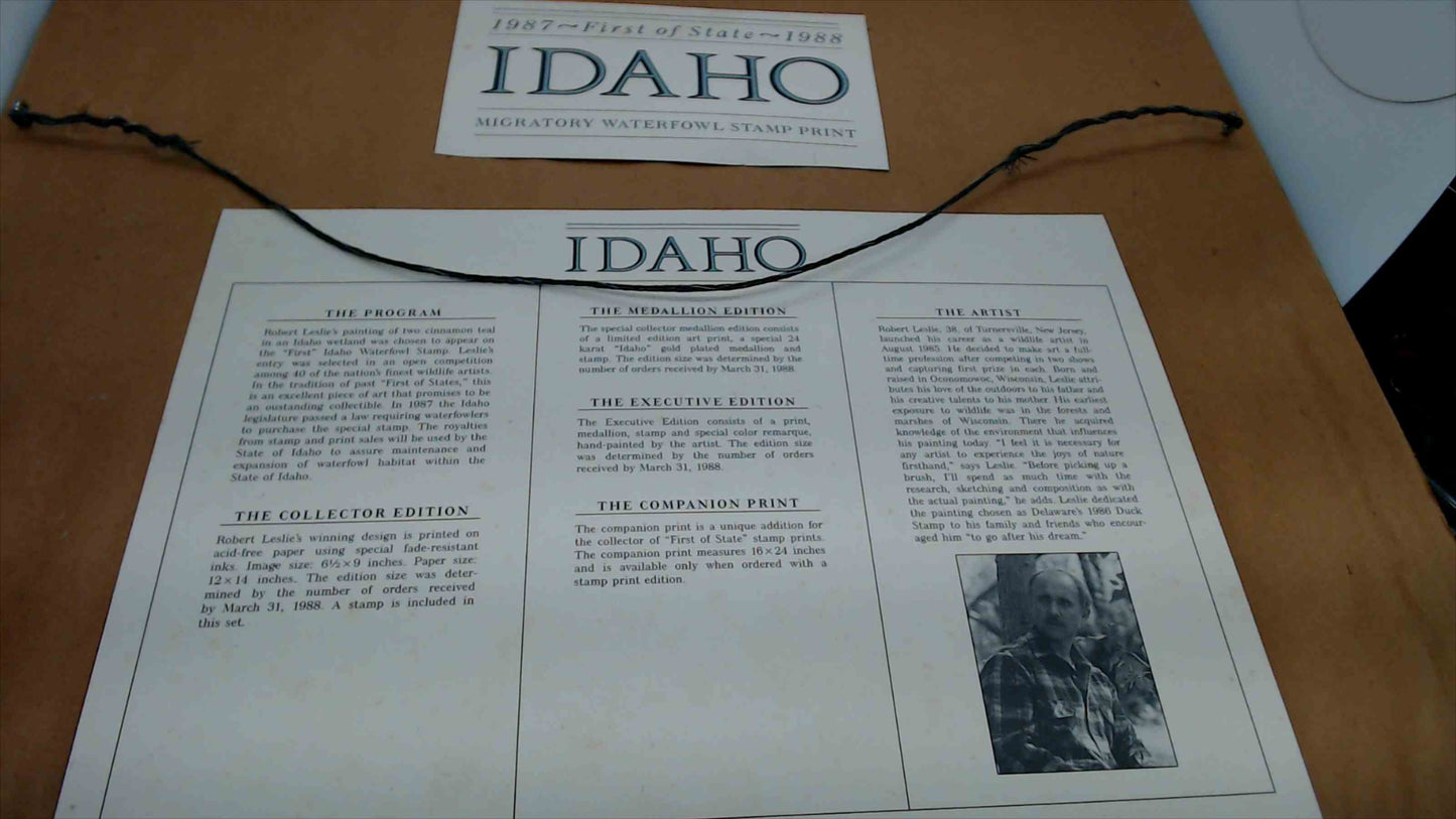 1987–88 Idaho Migratory Waterfowl Stamp Print by Rob Leslie – Signed & Numbered – Framed 18"x16"