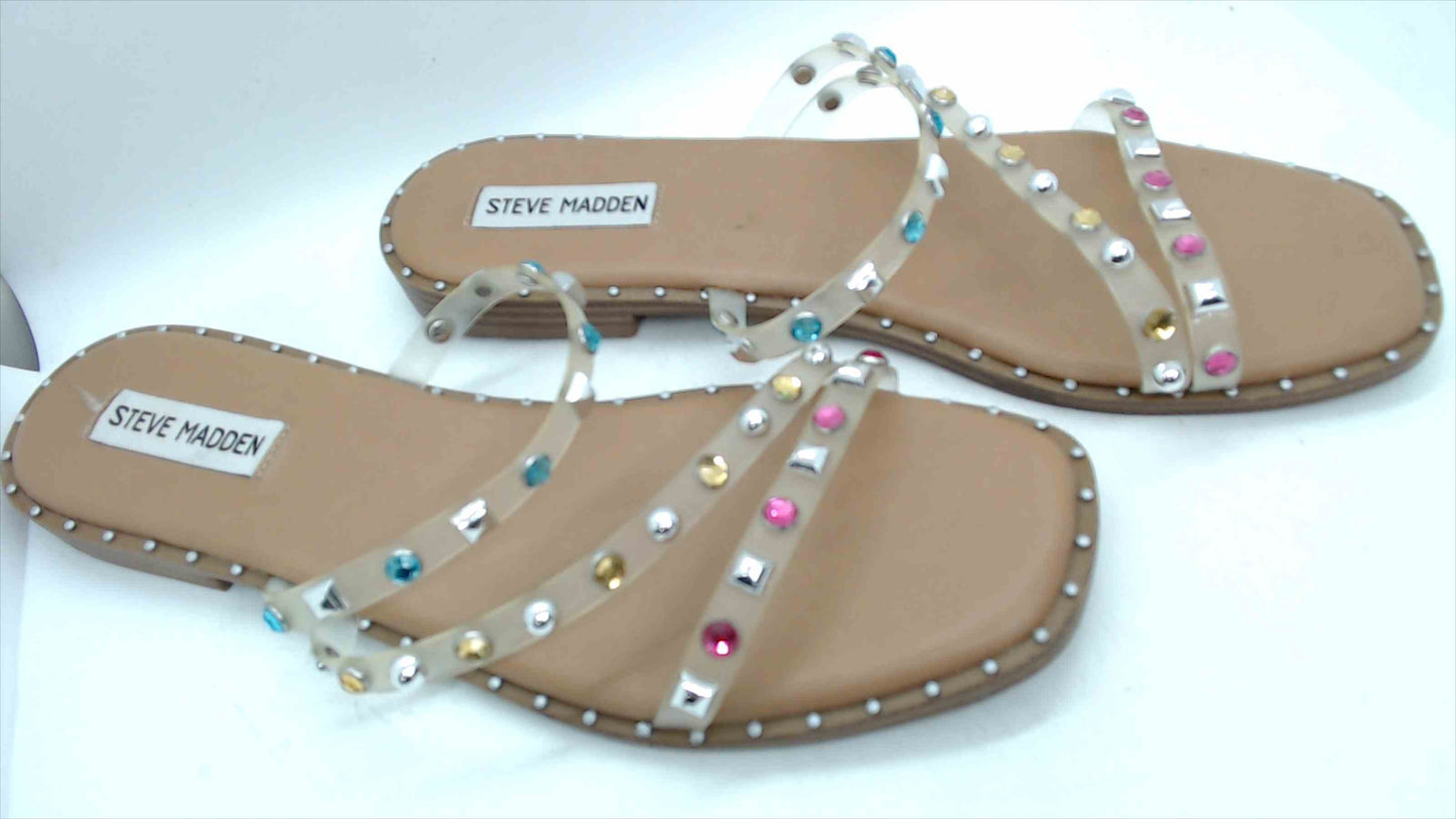 Steve Madden Women’s Size 10 Rhinestone Jelly Slide Sandals – Clear Straps, Multicolor Studs