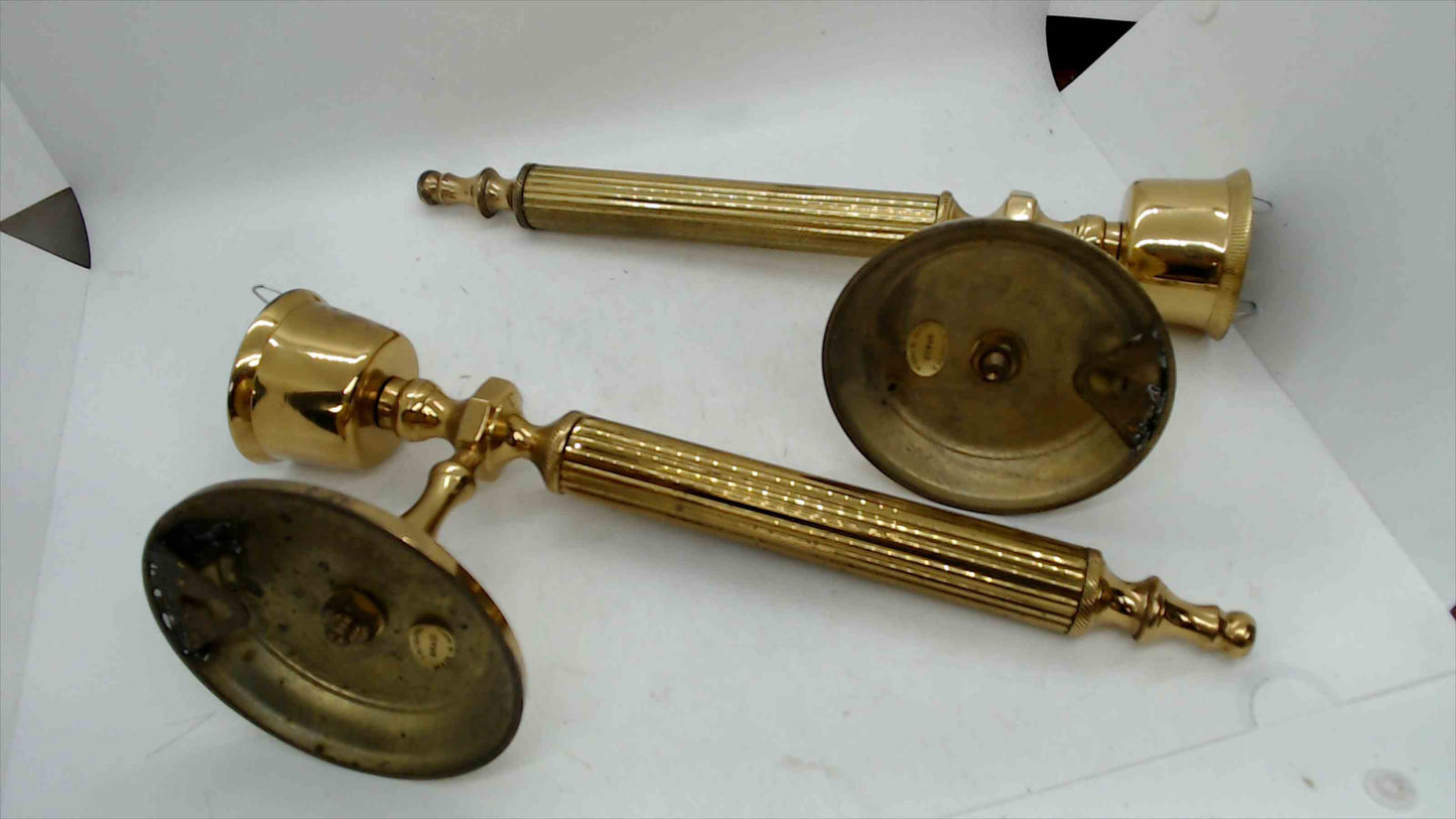 Pair of Vintage Lacquered Brass Wall Sconces – Made in India – Classic Ribbed Design