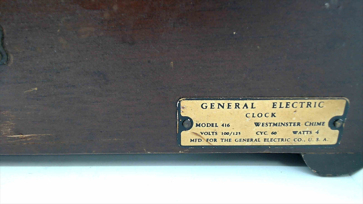 Vintage General Electric Model 416 Mantel Clock Case w/ Quartz Movement – Westminster Chime Dial