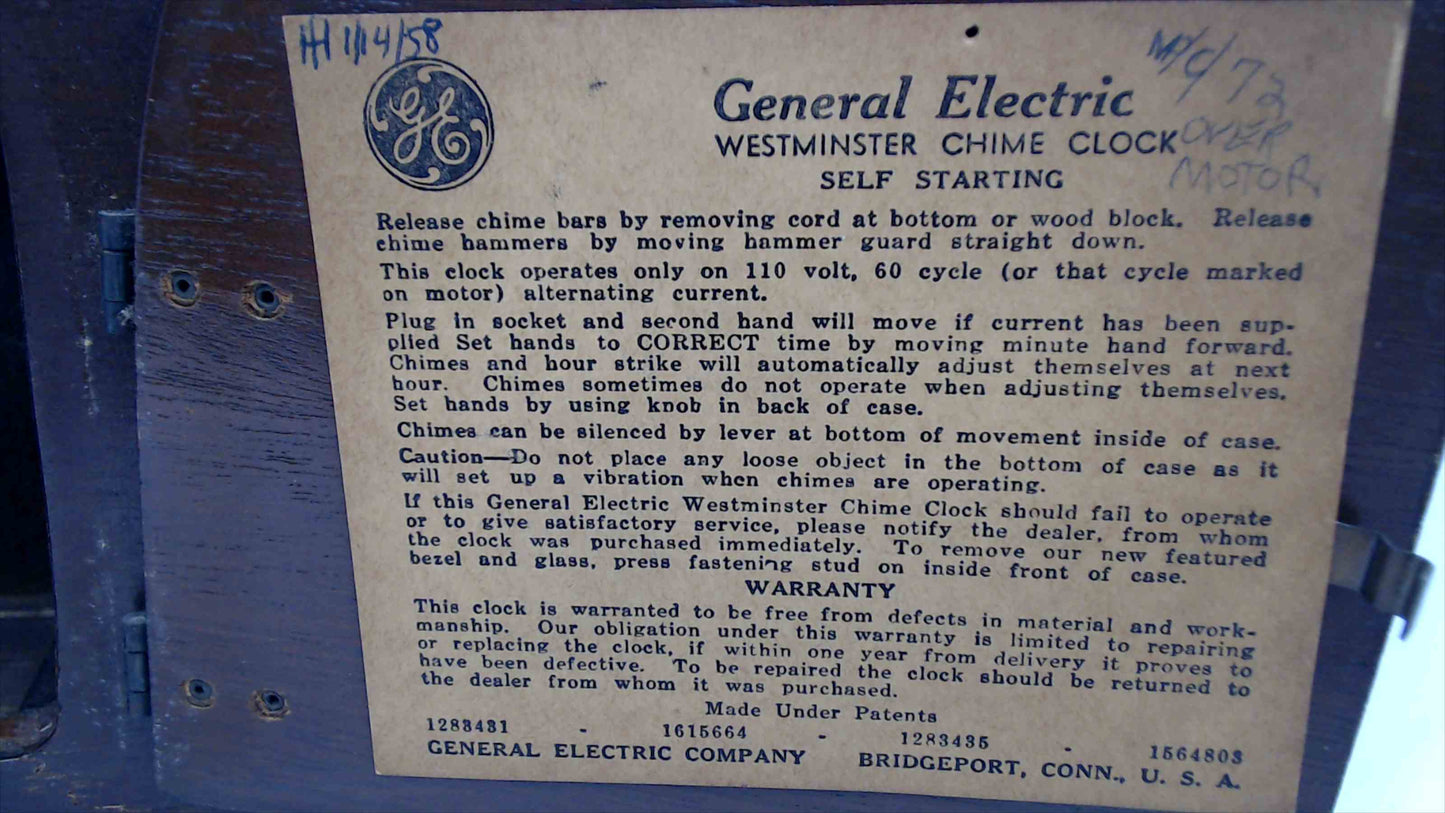 Vintage General Electric Model 416 Mantel Clock Case w/ Quartz Movement – Westminster Chime Dial
