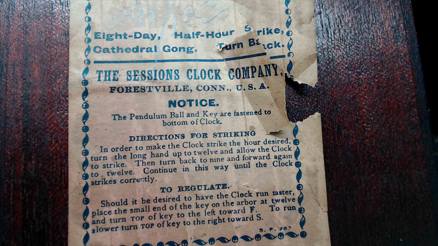 Vintage Sessions 8-Day Mantel Clock Cathedral Gong – Tambour Wood Case w/ Key & Pendulum