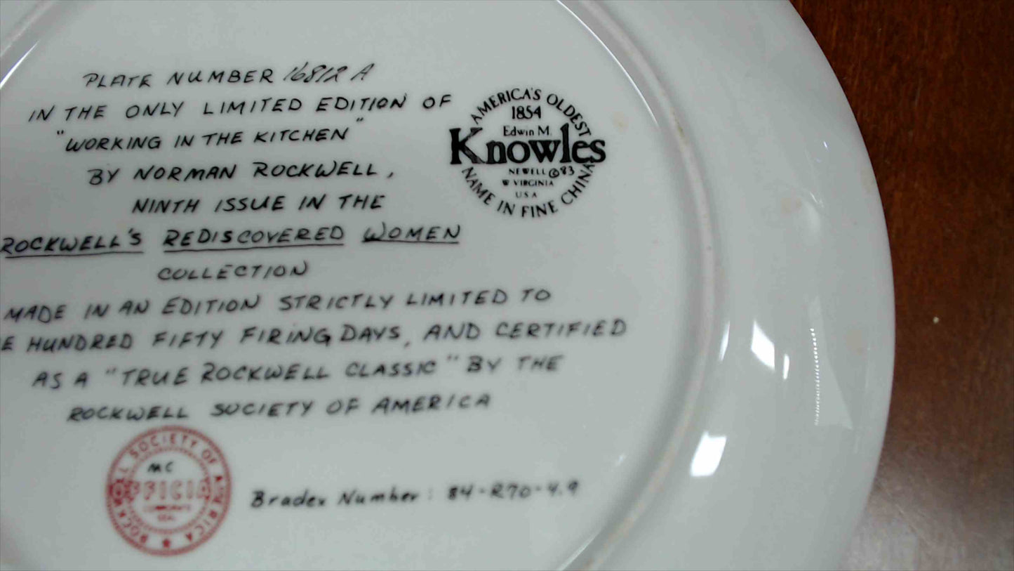 Norman Rockwell “Working in the Kitchen” Collector Plate – Edwin M. Knowles, Rediscovered Women, 8.5”, #16812A
