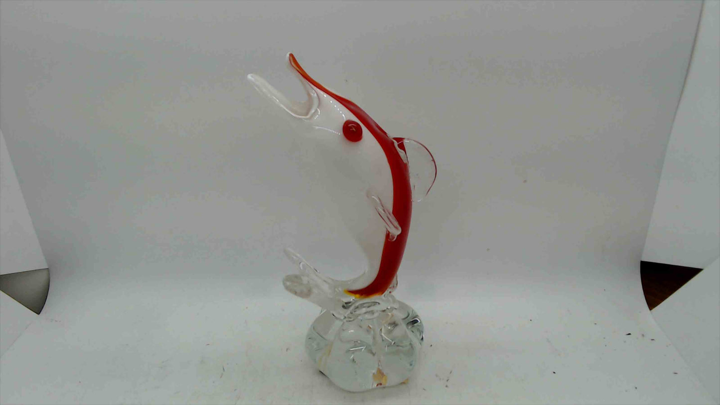 Mikasa Crystal Dolphin Figurine – Red & White Art Glass, 7” Tall