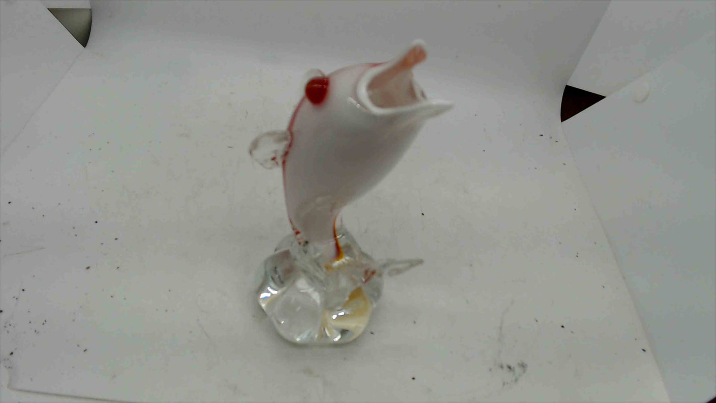 Mikasa Crystal Dolphin Figurine – Red & White Art Glass, 7” Tall