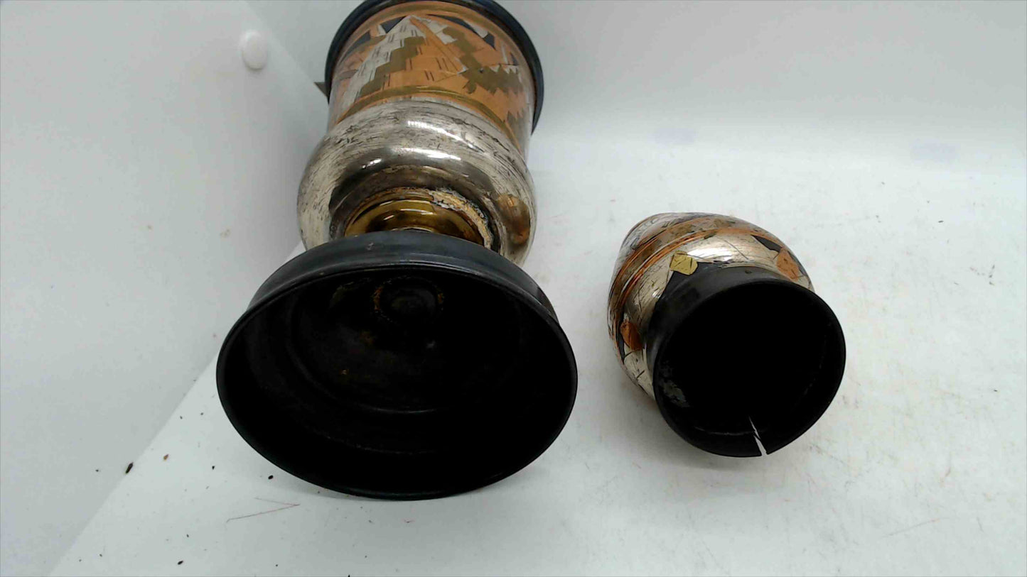 Vintage Egyptian Revival Metal Vases – Hand-Painted Gold & Silver Tone Pair, 7" & 3.5"