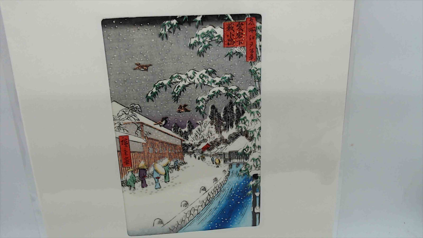 Japanese Woodblock Hand Print – Snow Village Scene – Matted Artwork (10” x 7”)