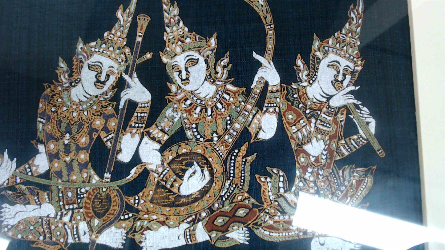 Framed Thai / Southeast Asian Traditional Dancers Textile Art – Woven Cloth Panel – 11” x 14”