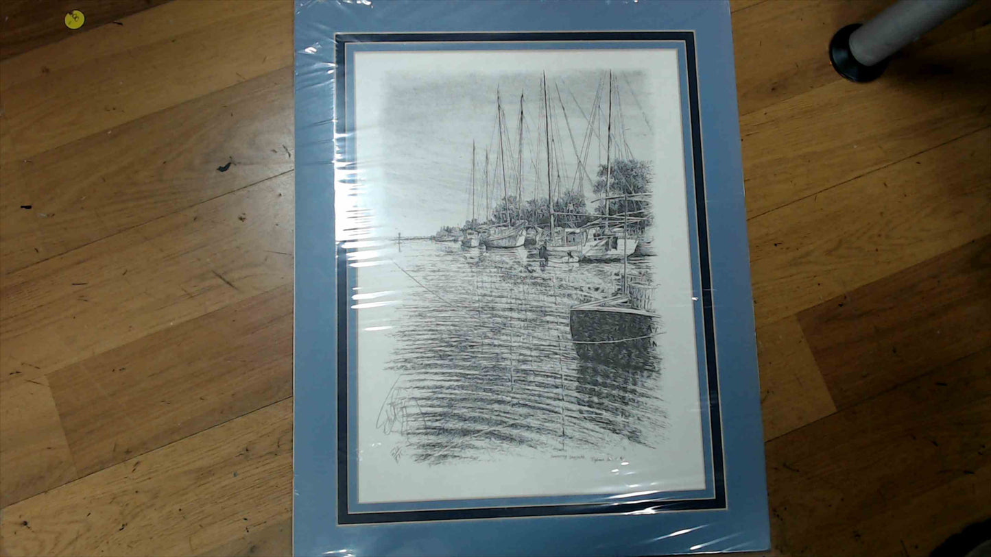 Limited Edition Pen & Ink Print – “Summering Skipjacks, Tilghman Island, MD” by Edmund S. Spencey – 16” x 20”