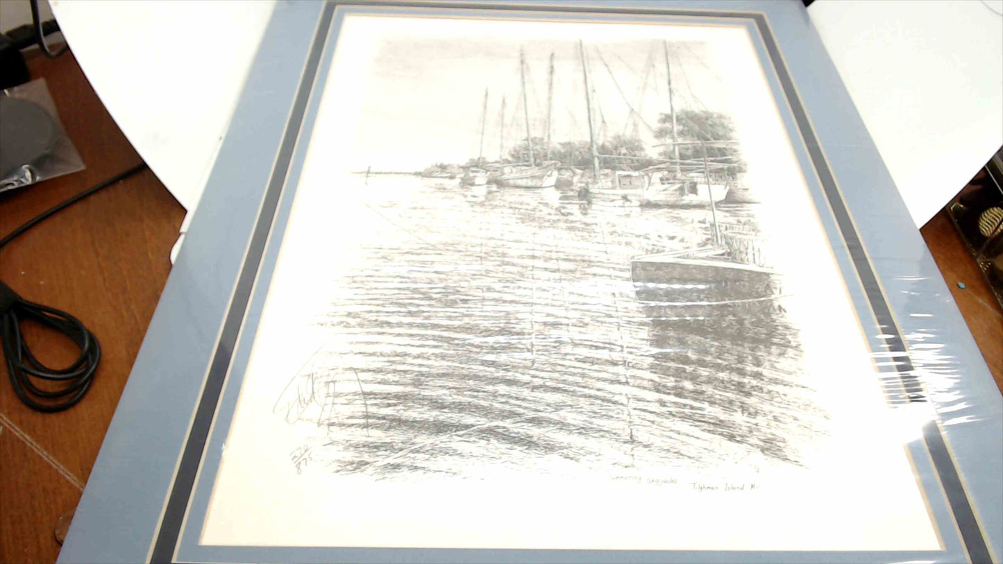 Limited Edition Pen & Ink Print – “Summering Skipjacks, Tilghman Island, MD” by Edmund S. Spencey – 16” x 20”