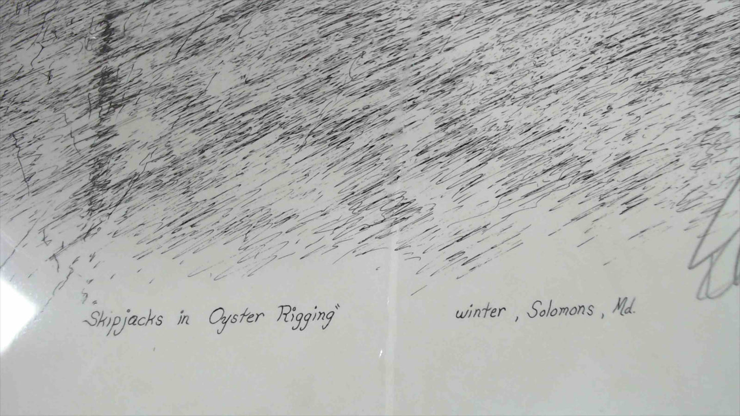 Vintage Limited Edition Pen & Ink Print – Skipjacks in Oyster Rigging – Edmund S. Spinney – Solomons, Maryland