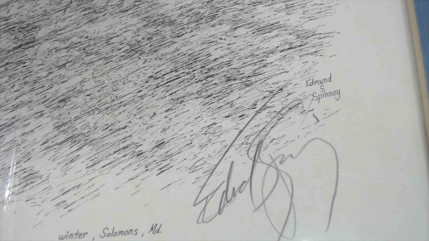 Vintage Limited Edition Pen & Ink Print – Skipjacks in Oyster Rigging – Edmund S. Spinney – Solomons, Maryland