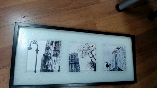 Modern Black & White Cityscape Photo Collage – Framed 3-Image Display (12” x 28”)