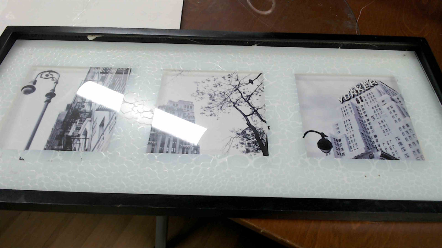 Modern Black & White Cityscape Photo Collage – Framed 3-Image Display (12” x 28”)