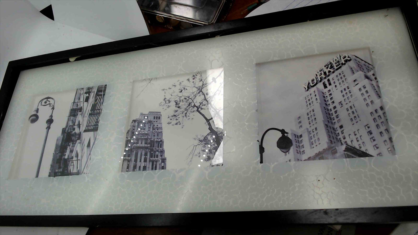 Modern Black & White Cityscape Photo Collage – Framed 3-Image Display (12” x 28”)