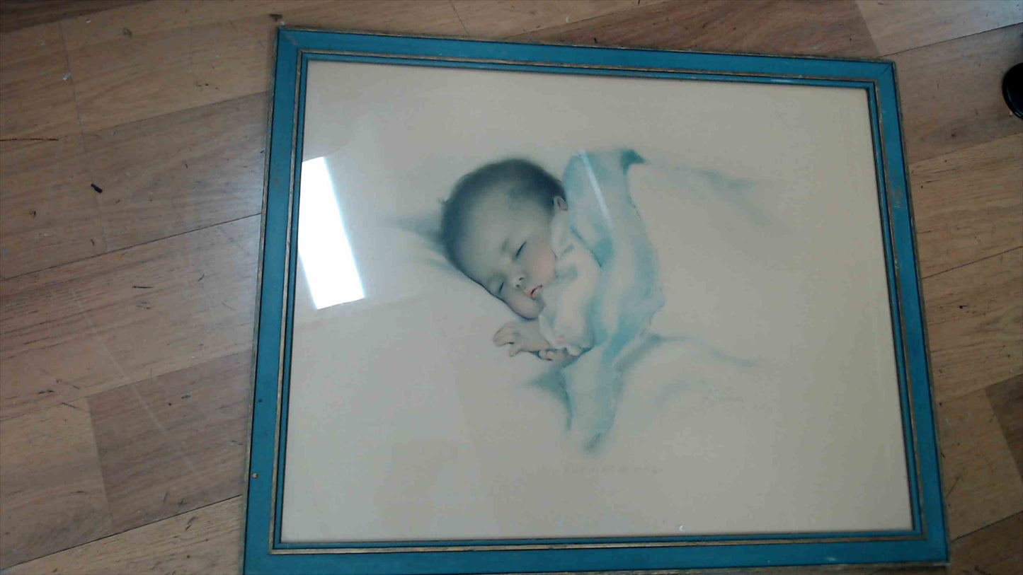 Vintage “A Little Bit of Heaven” Baby Print by Bessie Pease Gutmann – Framed Nursery Wall Art 19.5" x 15.5"