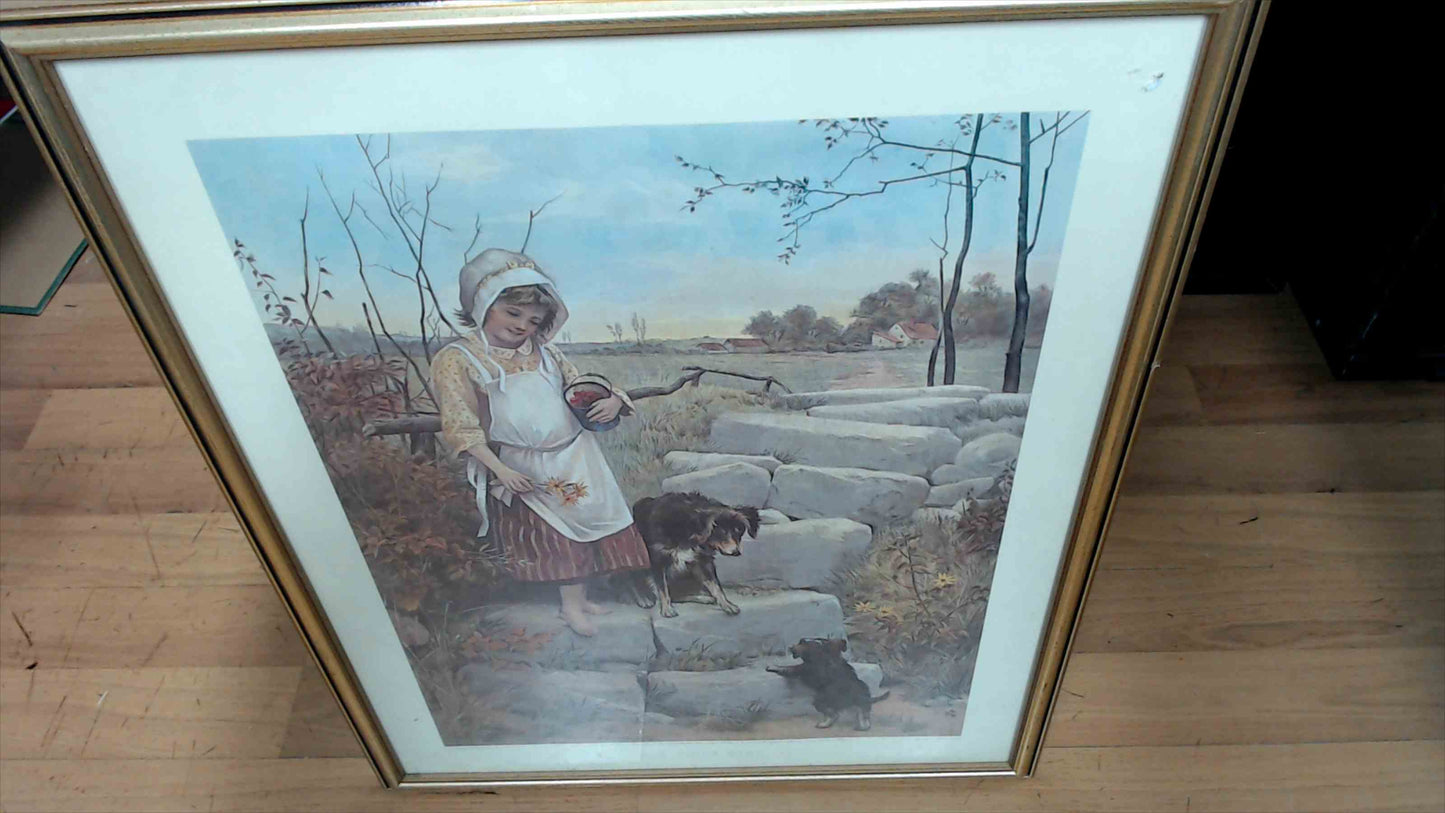 1885 “The First Step” by C. Hillyard Swinstead, Engraved by S. Arlent Edwards – Framed Print 24"x30"
