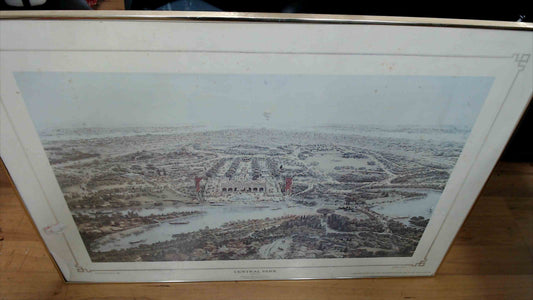 Central Park “Summer” Aerial View Print by John Bachmann & J. Bien – Framed Wall Art 29"x40" (Glass Damaged)