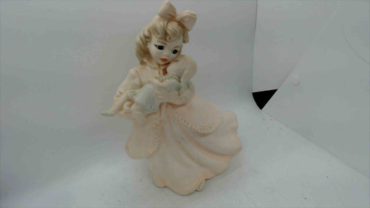 Vintage Ceramic Girl with Baby Doll Musical Figurine – Wind-Up Music Box 9" Tall