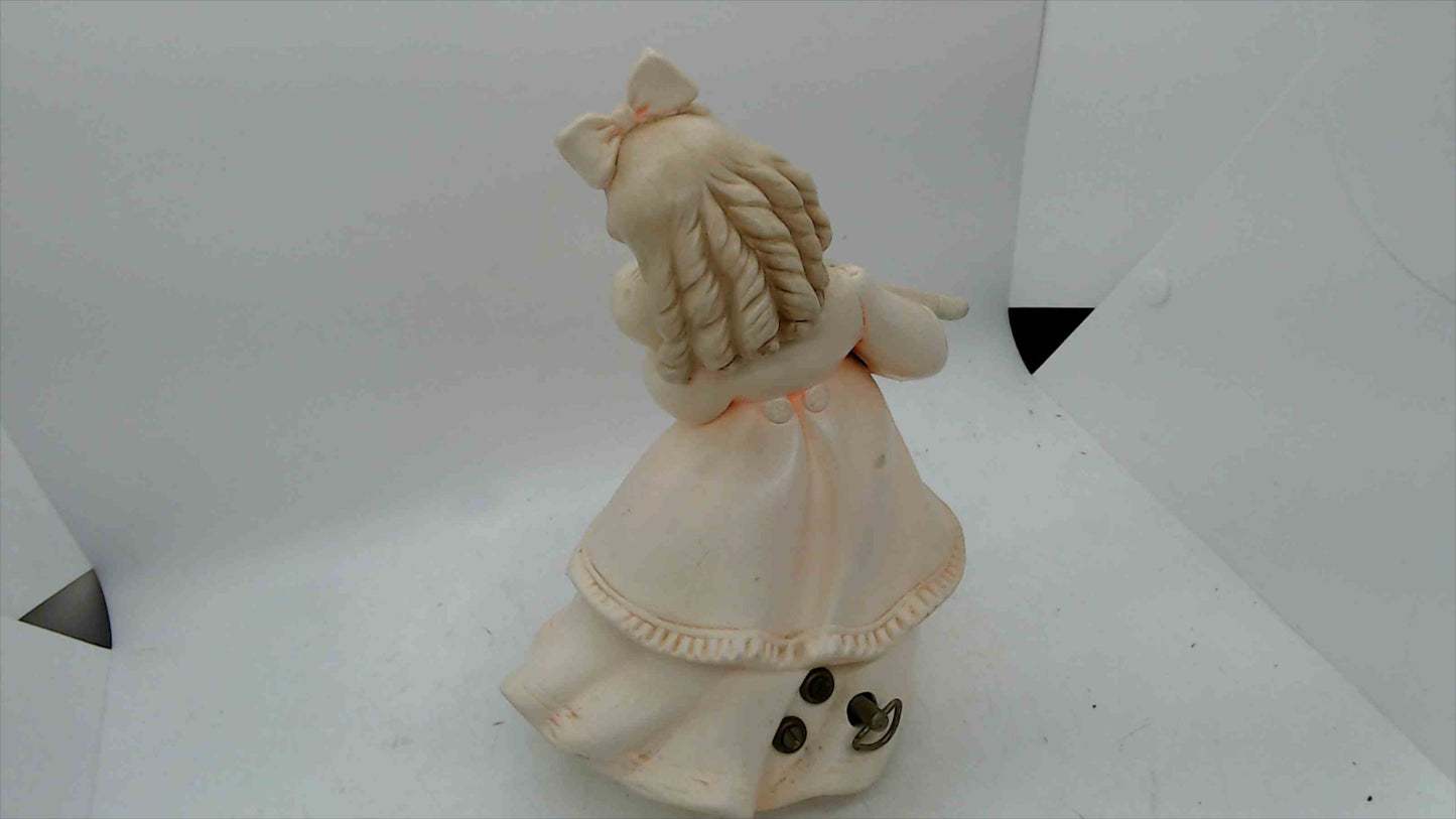 Vintage Ceramic Girl with Baby Doll Musical Figurine – Wind-Up Music Box 9" Tall