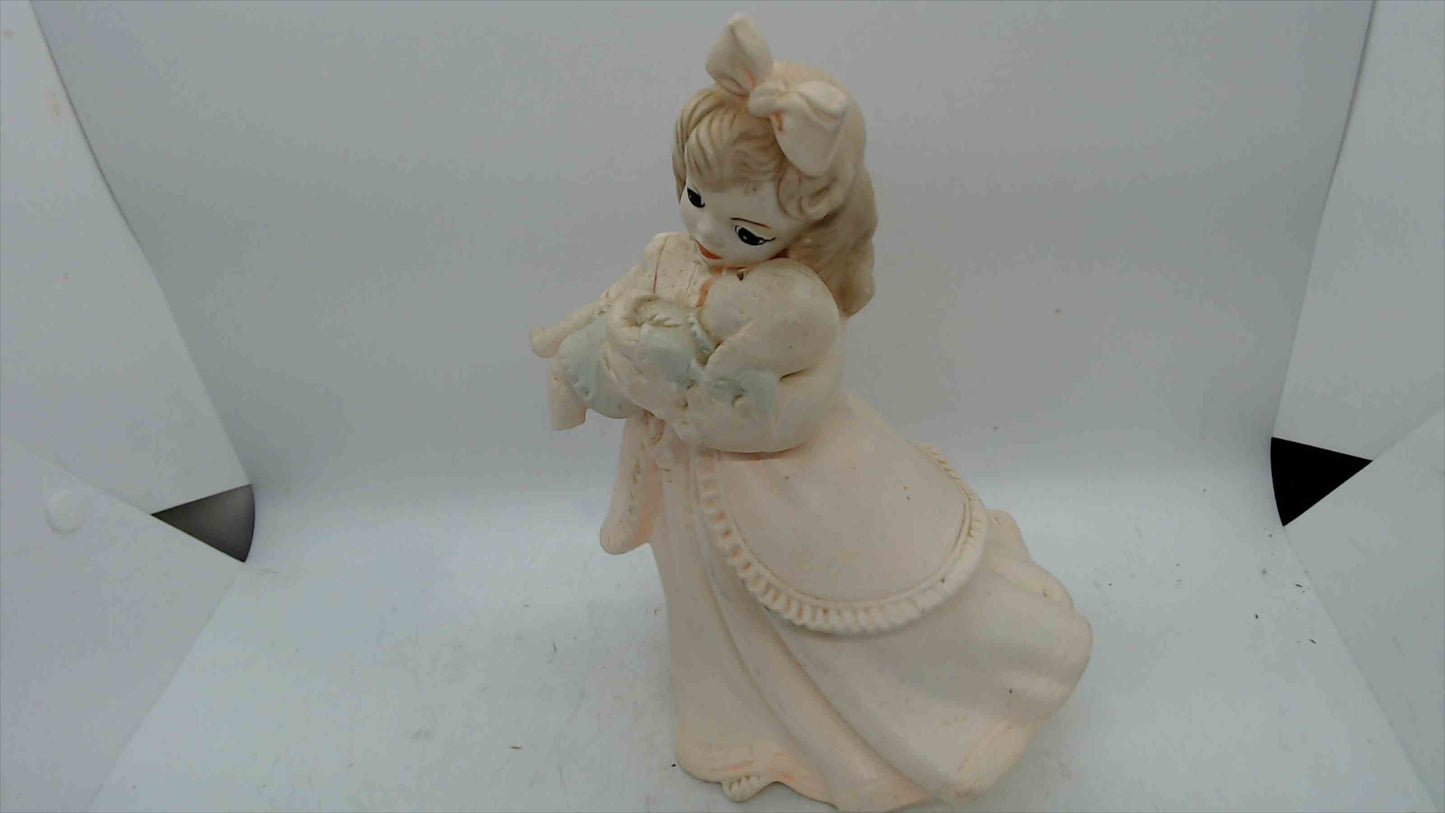 Vintage Ceramic Girl with Baby Doll Musical Figurine – Wind-Up Music Box 9" Tall