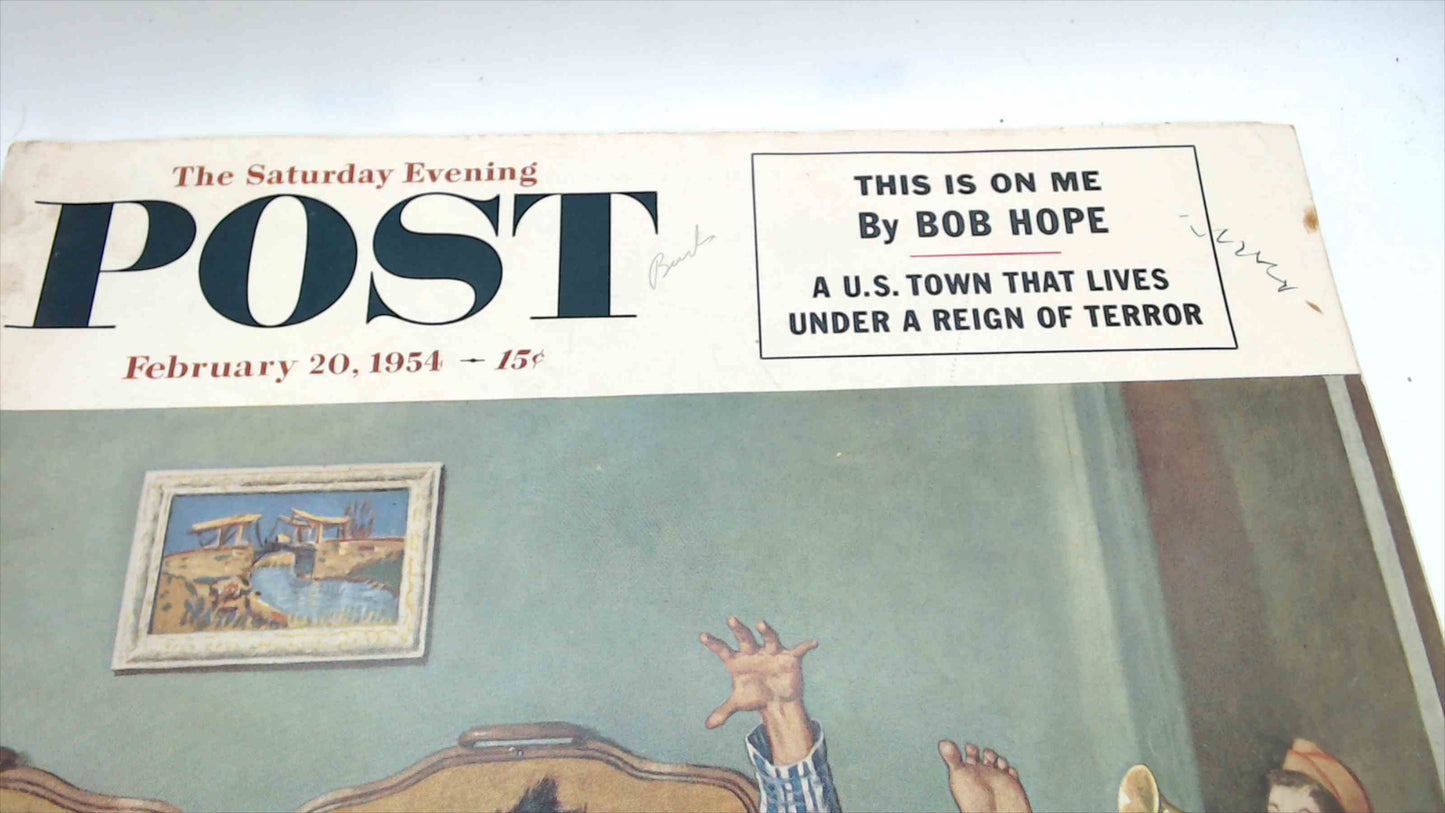 The Saturday Evening Post Magazine – February 20, 1954 – Amos Sewell “Bugle Wake-Up” Cover – Vintage Ads