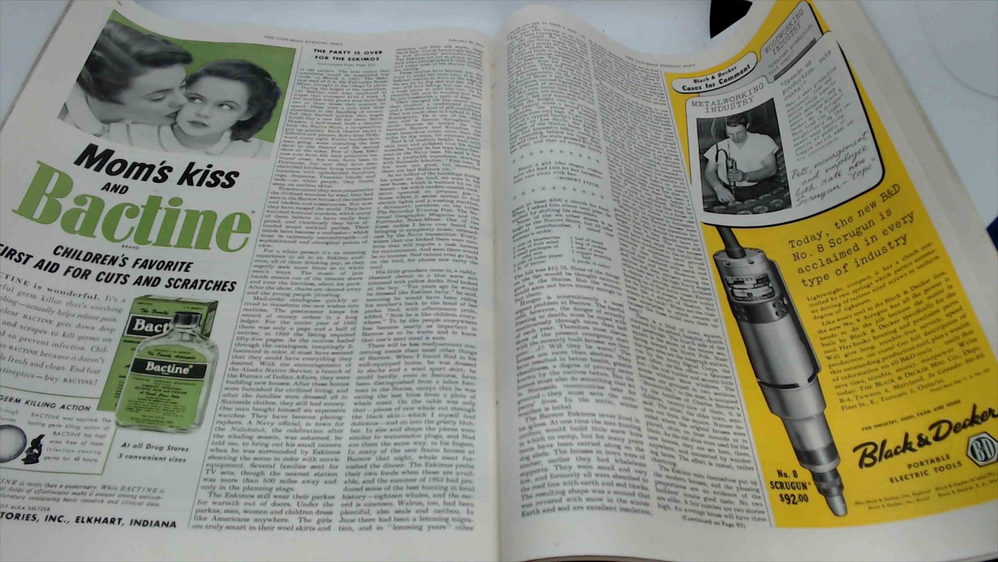 The Saturday Evening Post Magazine – February 20, 1954 – Amos Sewell “Bugle Wake-Up” Cover – Vintage Ads