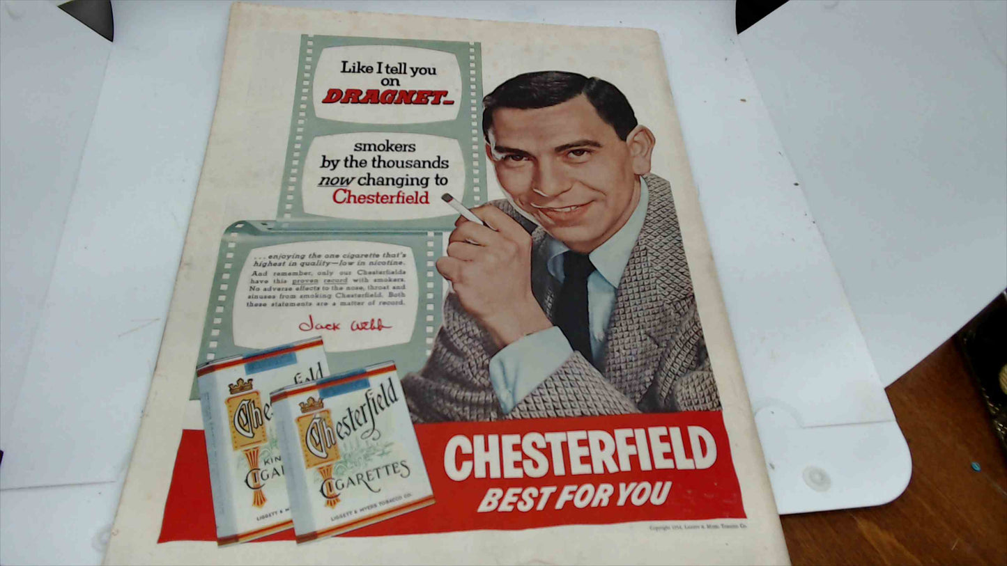 The Saturday Evening Post Magazine – February 27, 1954 – Stamp Collecting Cover – Chesterfield Cigarette Ad