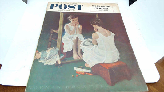 The Saturday Evening Post – March 6, 1954 – Norman Rockwell Cover “Girl at Mirror”