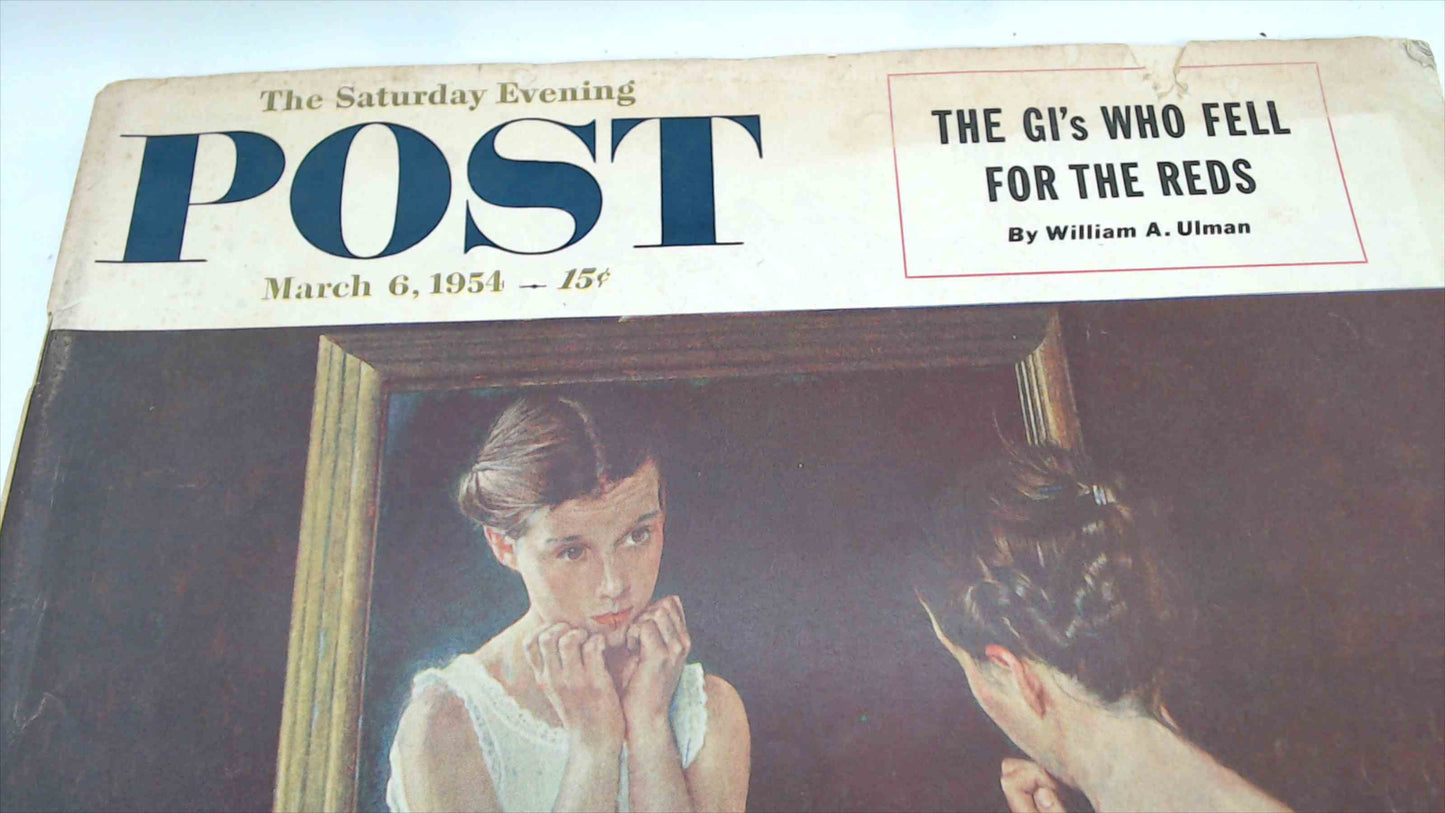 The Saturday Evening Post – March 6, 1954 – Norman Rockwell Cover “Girl at Mirror”