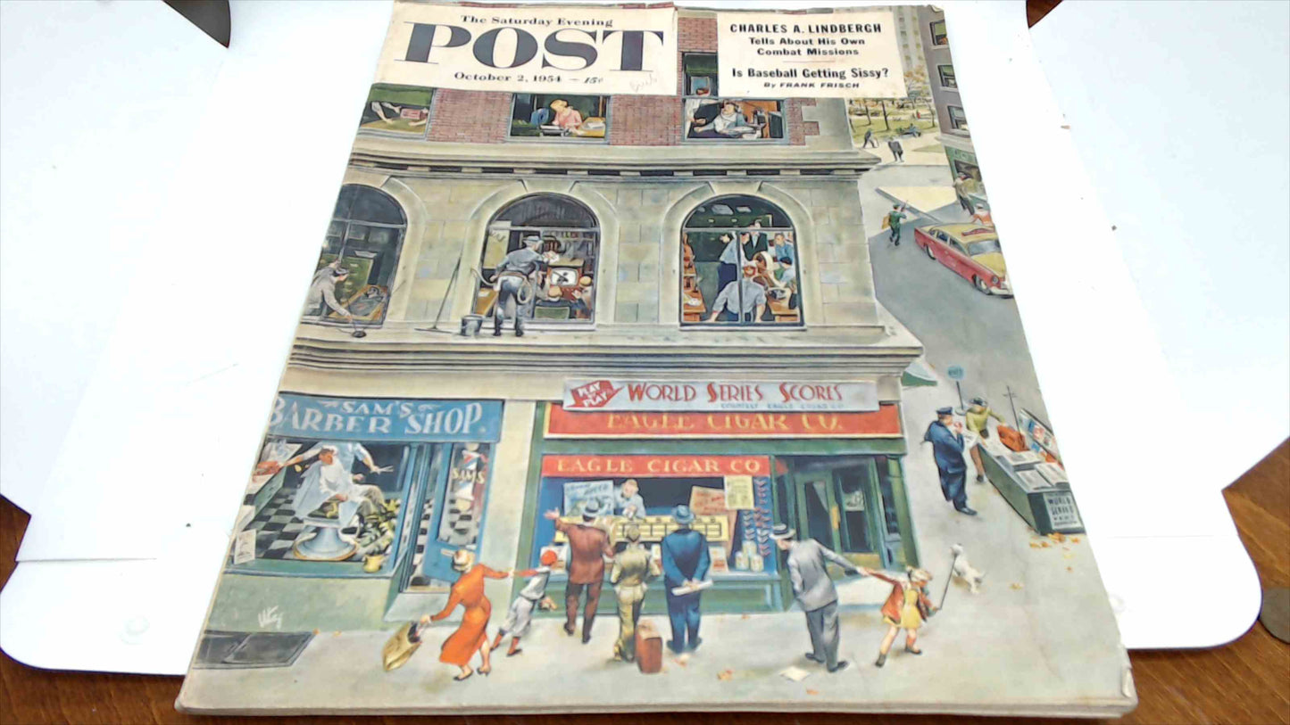 The Saturday Evening Post – October 2, 1954 – Small Town Street Scene Cover – Coca-Cola Back Cover