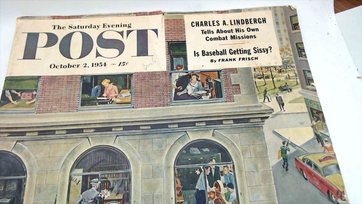 The Saturday Evening Post – October 2, 1954 – Small Town Street Scene Cover – Coca-Cola Back Cover