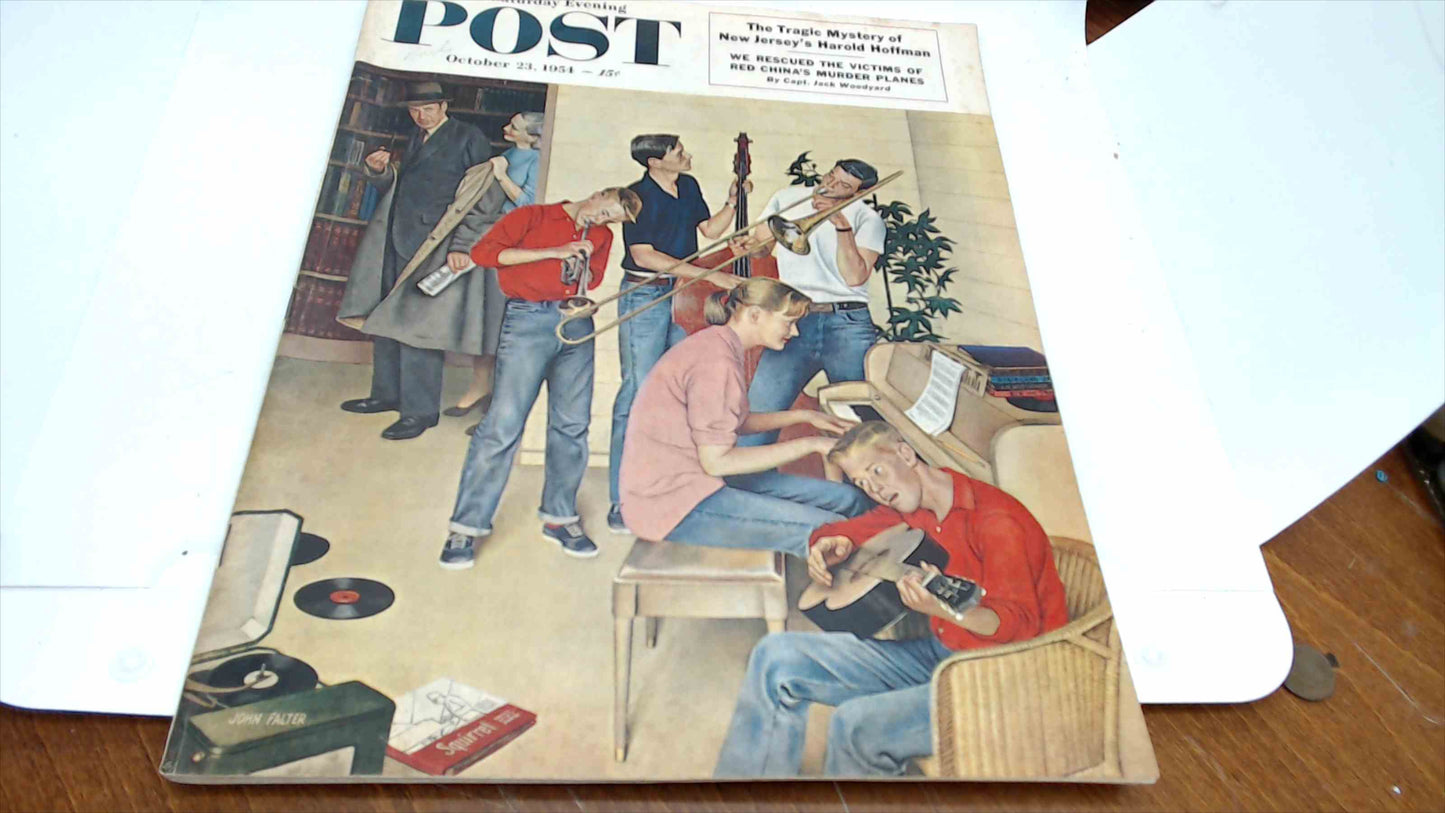 1954 Saturday Evening Post – Oct. 23 Issue – Jazz Rehearsal Cover – Dragnet Chesterfield Ad – Thunderbird