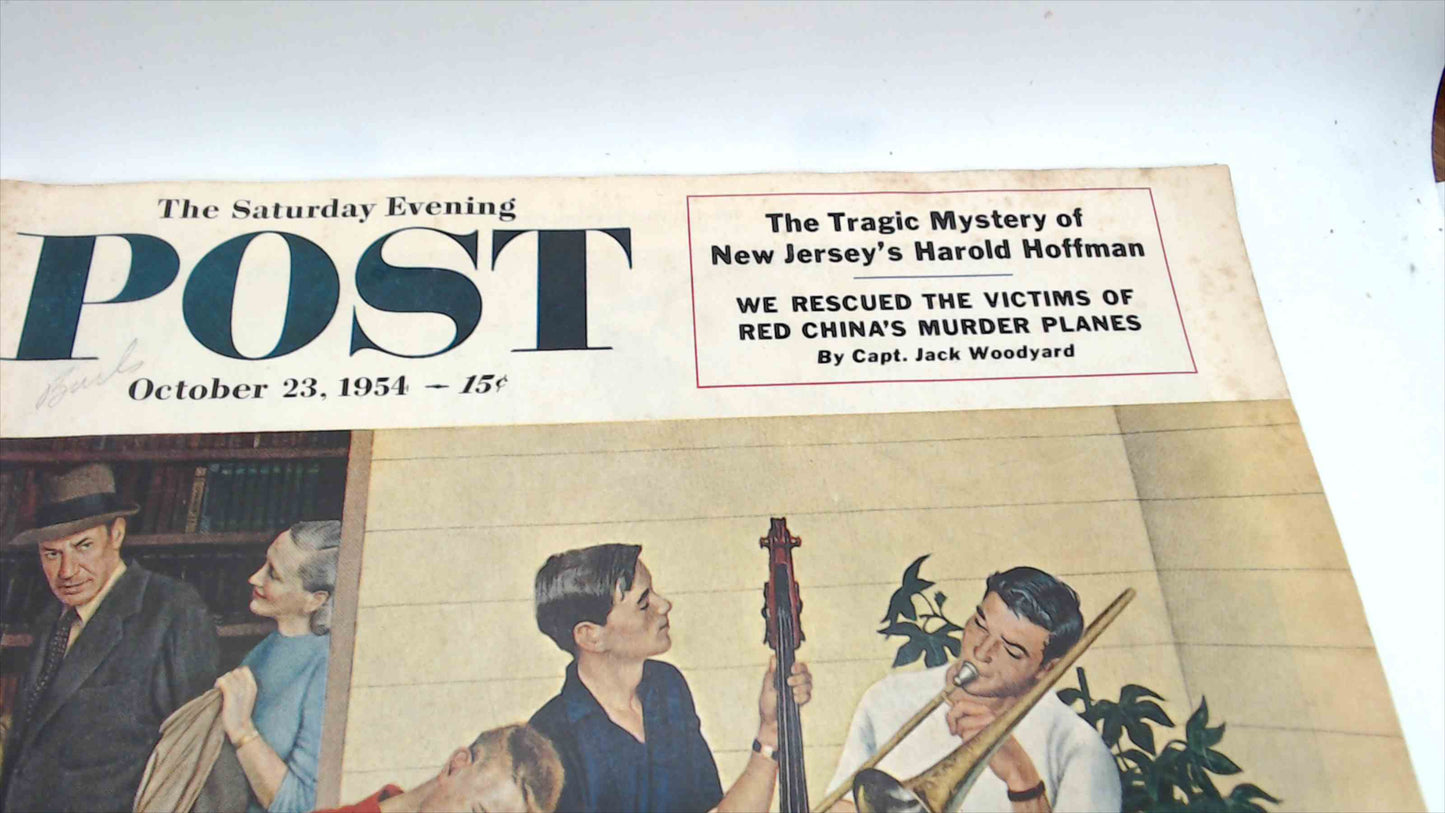 1954 Saturday Evening Post – Oct. 23 Issue – Jazz Rehearsal Cover – Dragnet Chesterfield Ad – Thunderbird