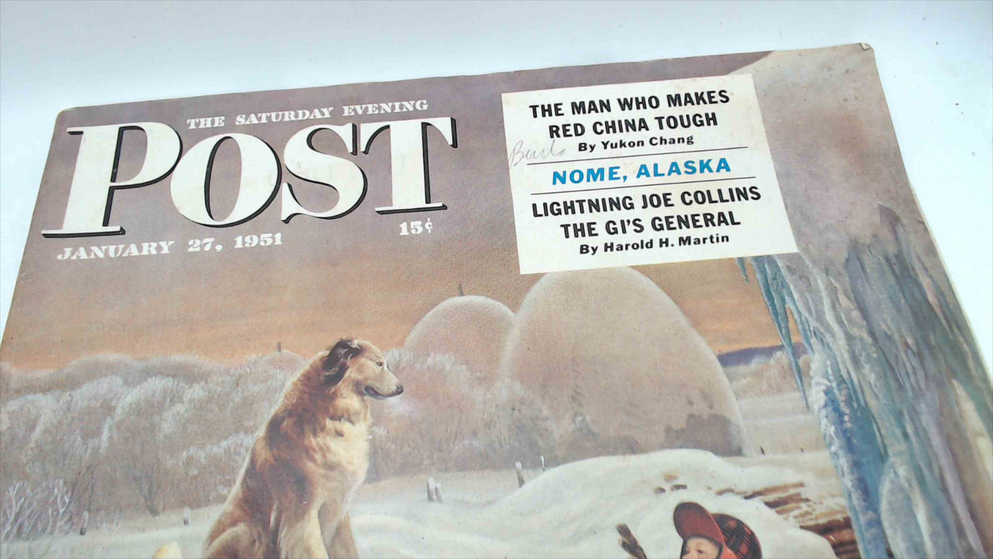 Vintage Saturday Evening Post Magazine – January 27, 1951 – John Clymer Winter Snow Scene & Coca-Cola Ad