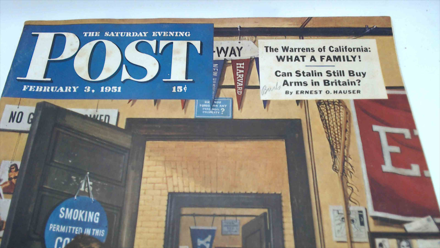 🎩 The Saturday Evening Post – February 3, 1951 – Dorm Room Cake Surprise Cover + Vintage Mid-Century Ads