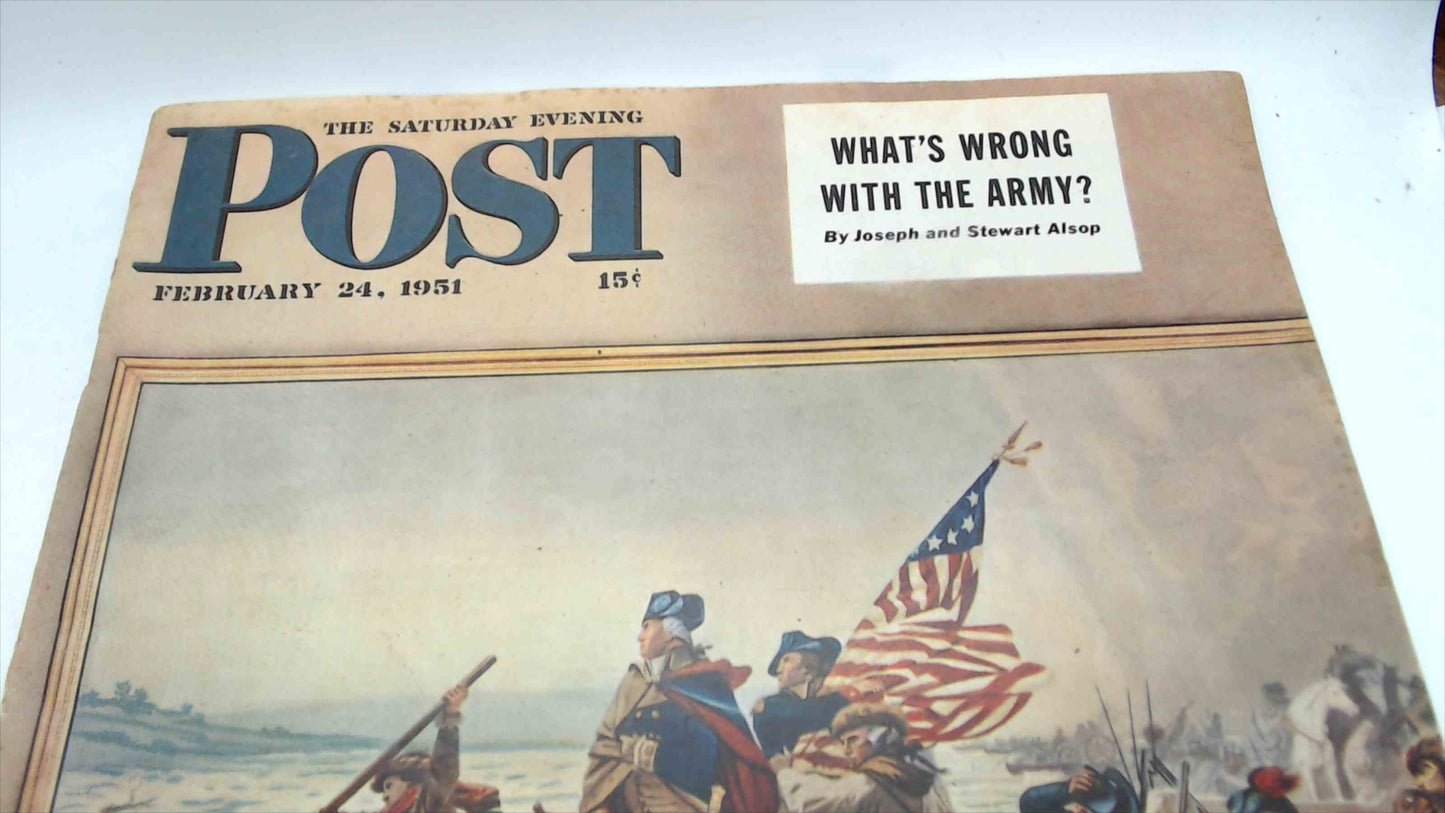 1951 Saturday Evening Post Magazine – “Washington Crossing the Delaware” Classroom Cover – Nash Airflyte & Coca-Cola Ads